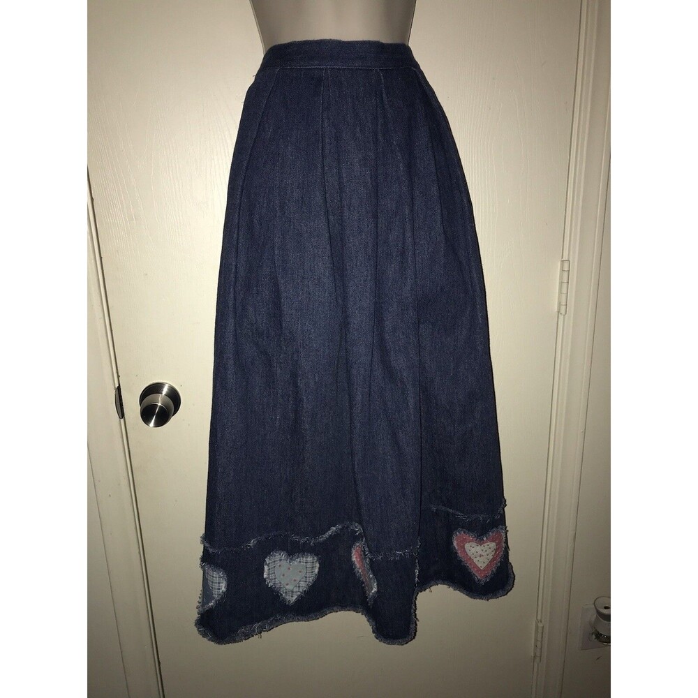 Handmade 90’s Country Teacher Denim Skirt & Vest Hearts Fringe Sz M Mom Waist